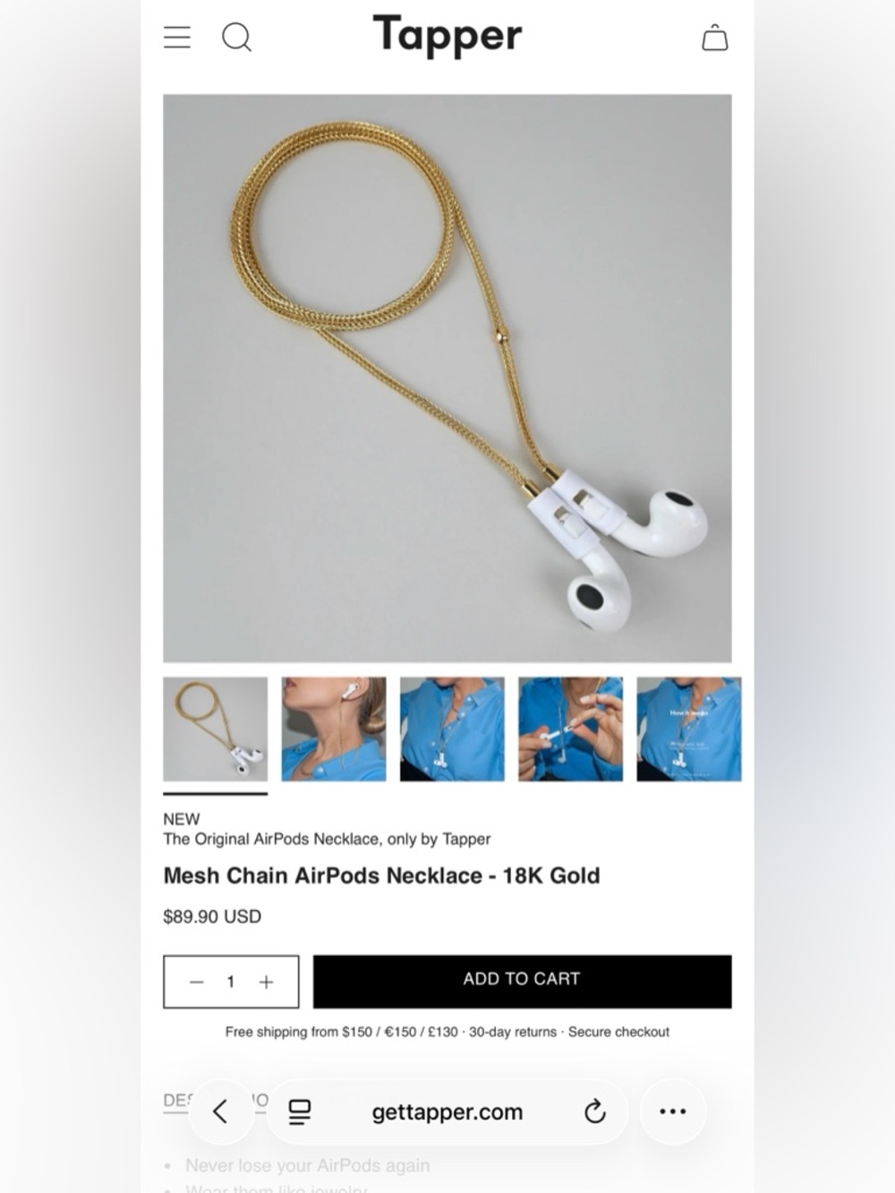 Mesh Chain AirPods Necklace - 18K Gold